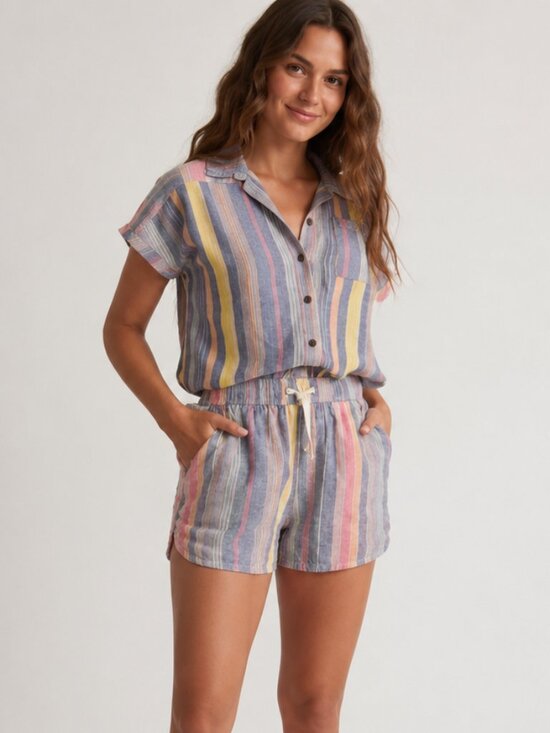 Marine Layer Pants - Marine Layer Striped Drawstring Hemp Blend Pull-On Beach Shorts Coastal Summer